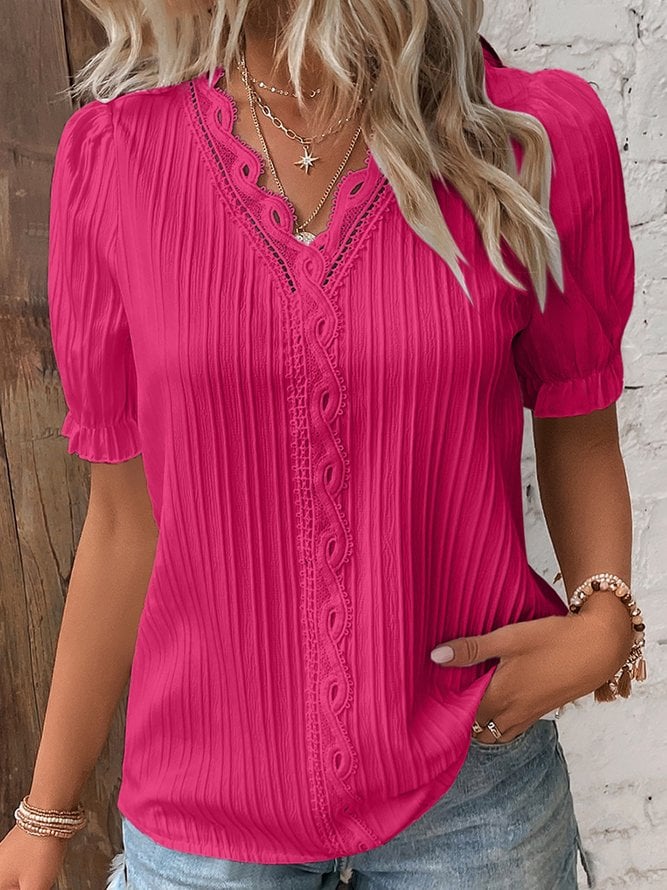 🔥HOT SALE 49% OFF🔥V Neck Plain Lace Elegant Shirt-6