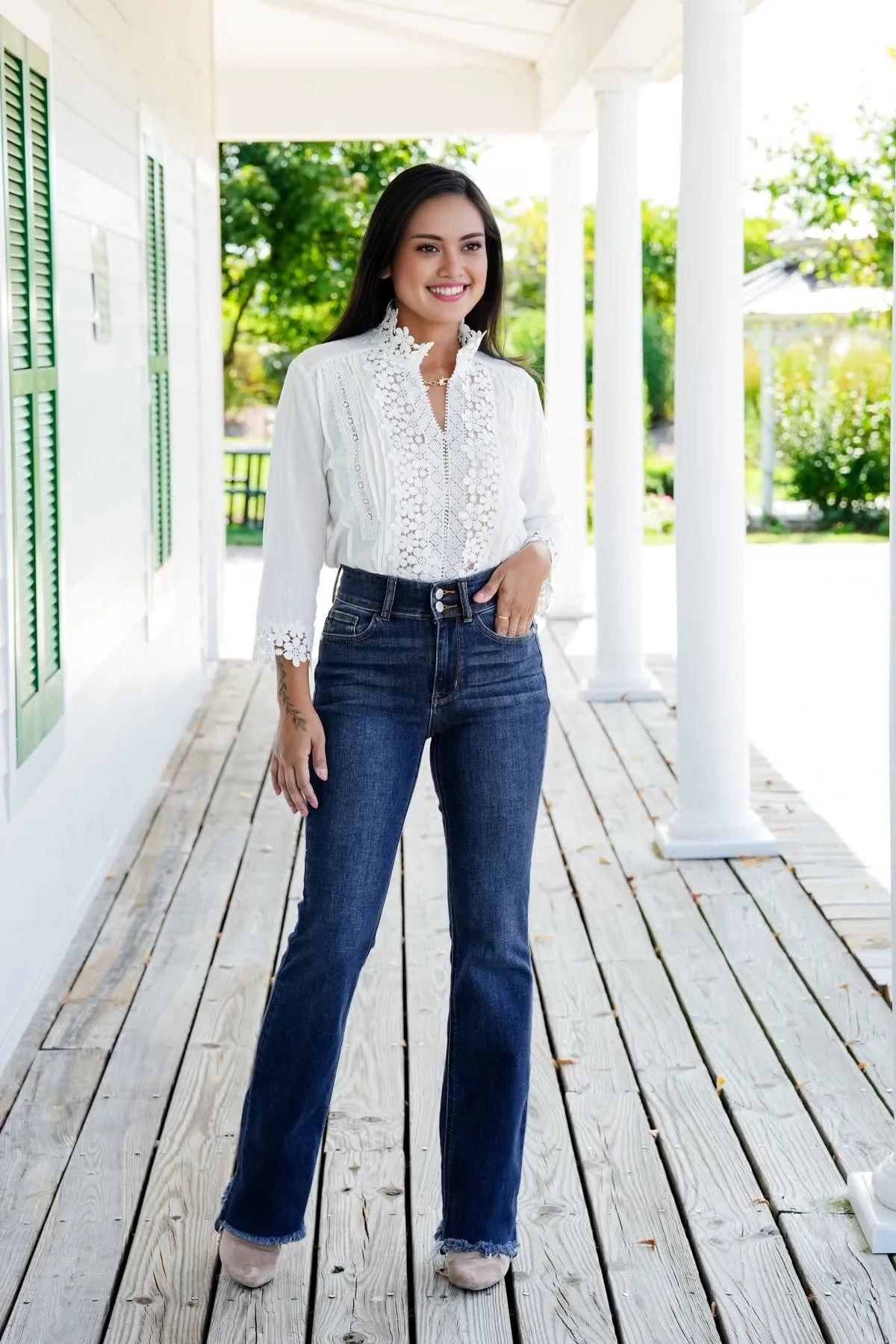 👖Hot Sale 50% Off🔥Vintage Double Button Frayed Hem Bootcut Jeans-15