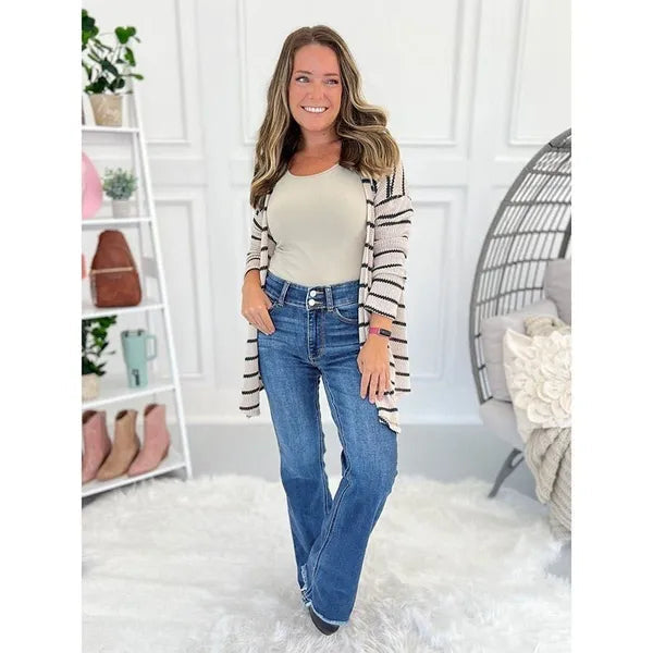 👖Hot Sale 50% Off🔥Vintage Double Button Frayed Hem Bootcut Jeans-5