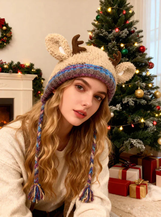 🎁🎄Christmas Sale 50% OFF!!🦌Original design Festive Christmas Antler Hat🧶