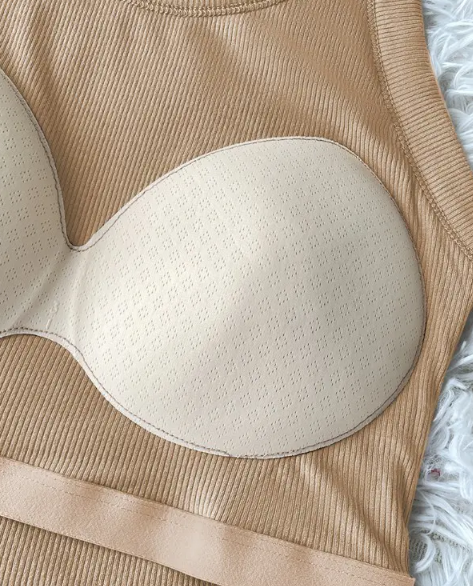 🎁Last Day Promotion 49% Off🔥U-Neck Built-in Bra Long Sleeve Ribbed Top-4