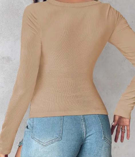 🎁Last Day Promotion 49% Off🔥U-Neck Built-in Bra Long Sleeve Ribbed Top-5