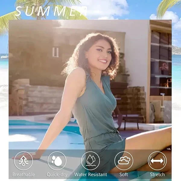 🎉Vacation Sale 49% OFF🔥😍Swim Romper Built-in Bra & Shorts with Pockets-5