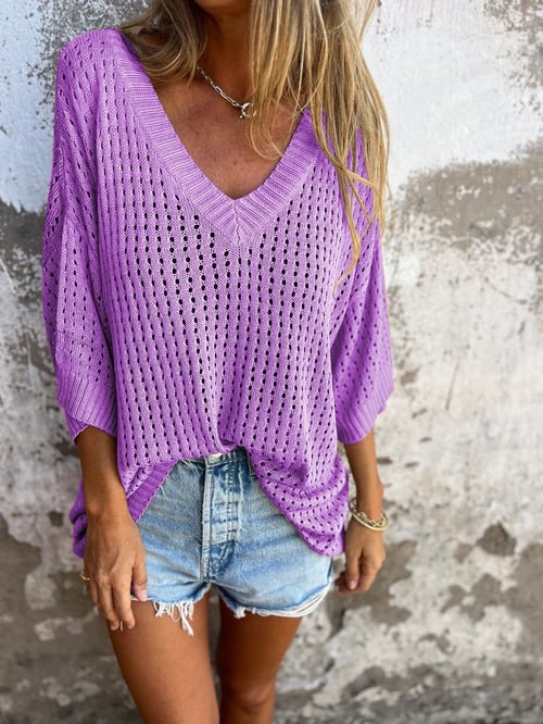 🔥Hot Sale 49% OFF🔥V-neck Hollow Knitted Top🍀-2