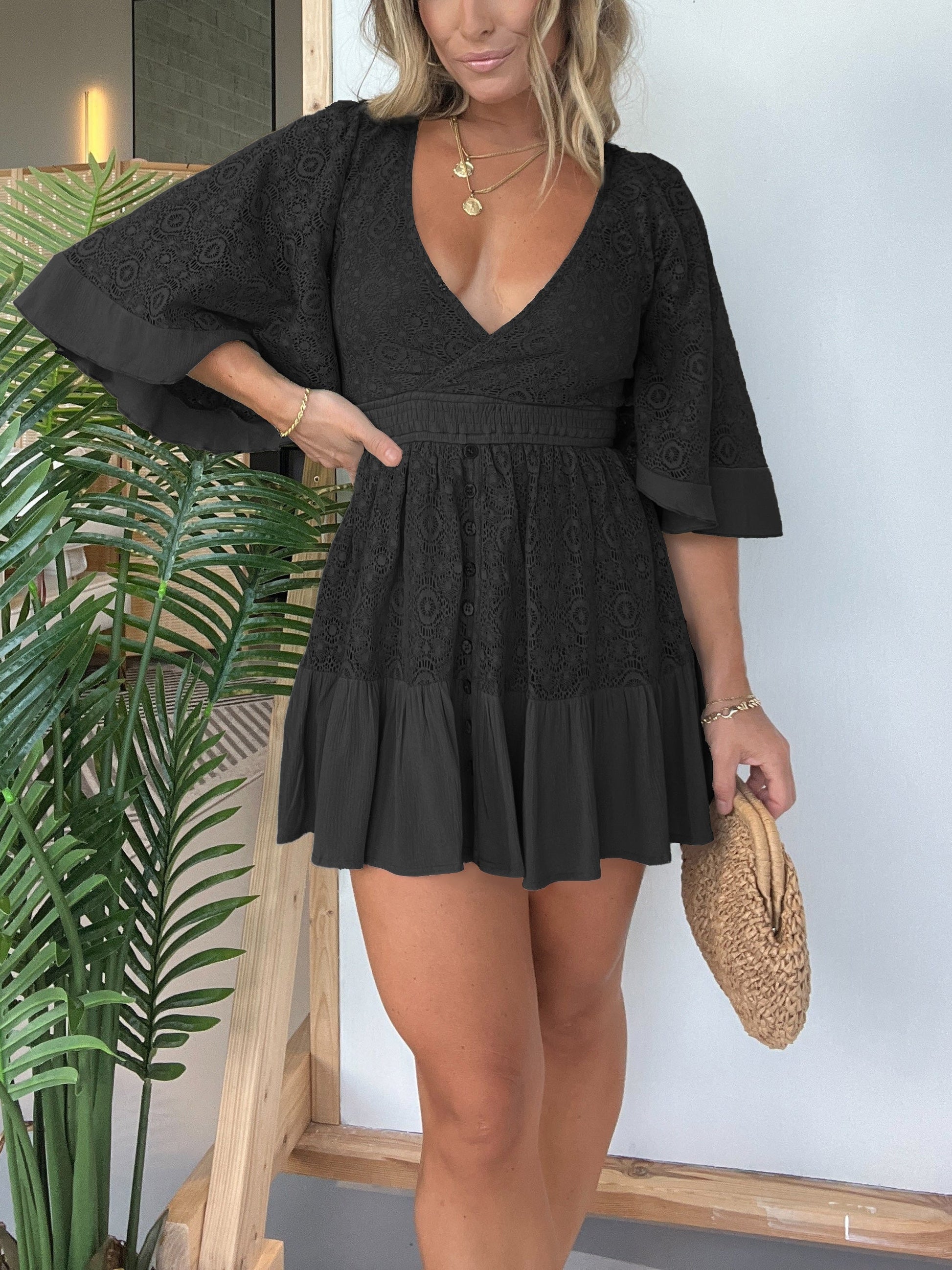💕Open Back Lace Crochet Romper Dress-displays graceful figure!-6