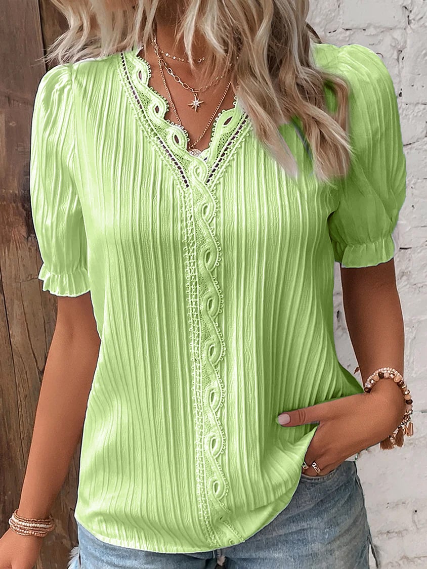 🔥HOT SALE 49% OFF🔥V Neck Plain Lace Elegant Shirt-1
