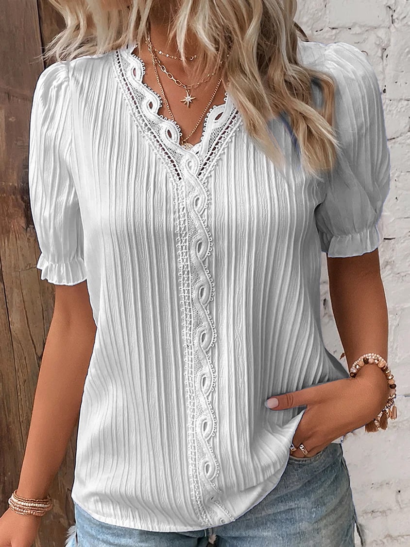🔥HOT SALE 49% OFF🔥V Neck Plain Lace Elegant Shirt-9