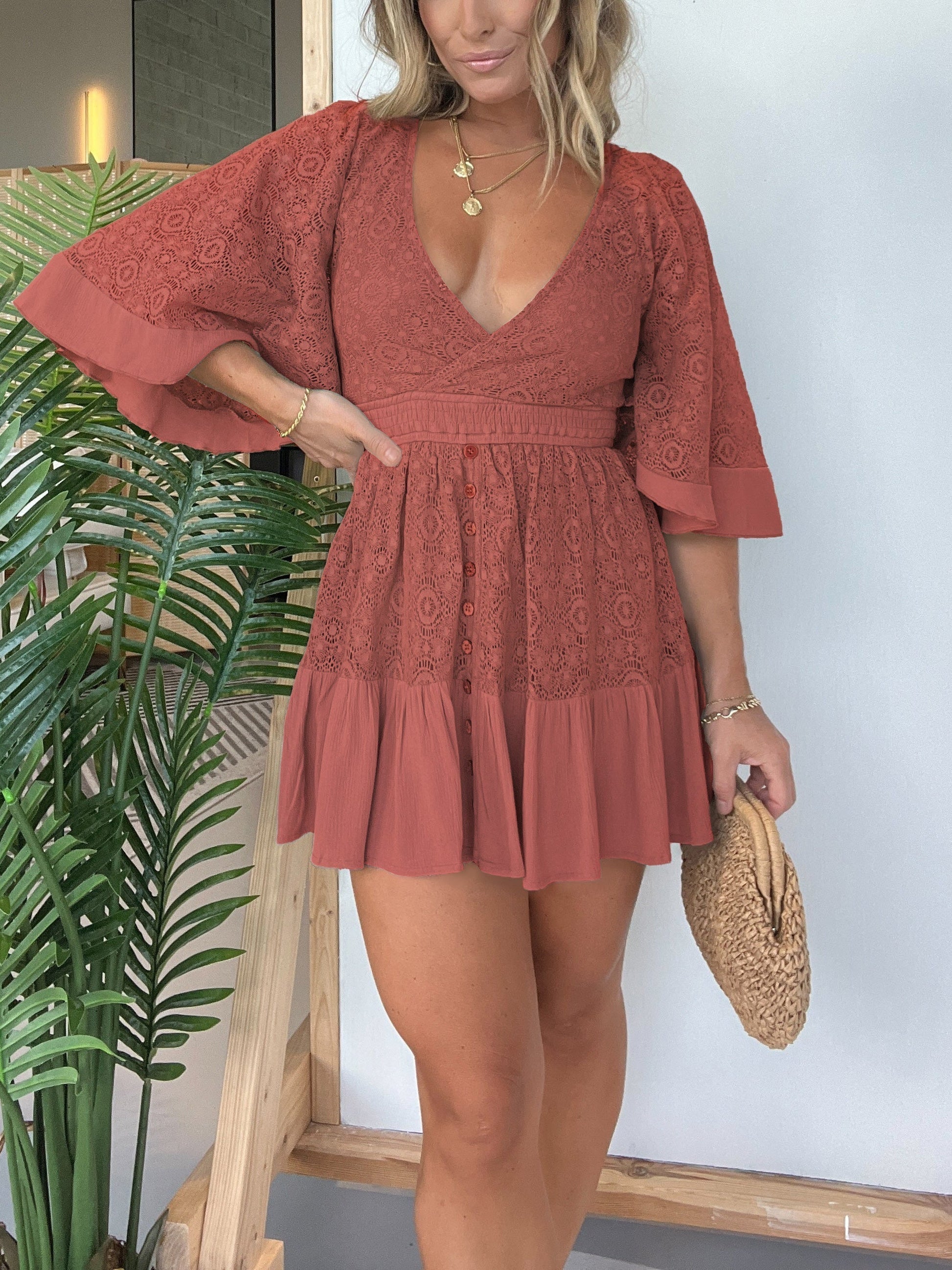 💕Open Back Lace Crochet Romper Dress-displays graceful figure!-7