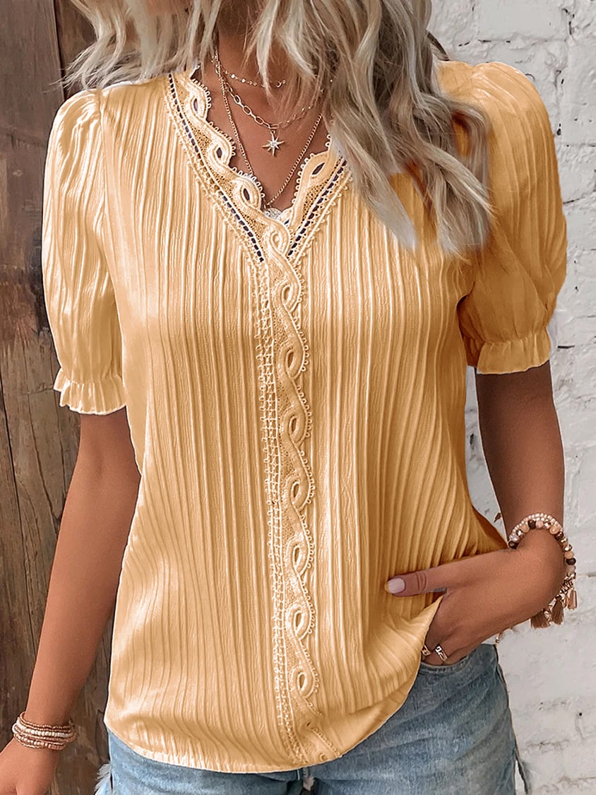 🔥HOT SALE 49% OFF🔥V Neck Plain Lace Elegant Shirt-5