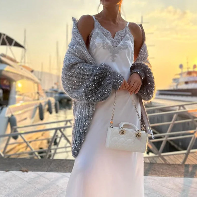 🔥🖤Black Friday Sale:50% OFF🔥Knitted Sweater Jacket With Monochromatic Sequins-5