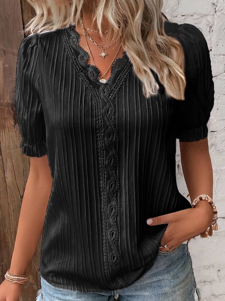 🔥HOT SALE 49% OFF🔥V Neck Plain Lace Elegant Shirt-10