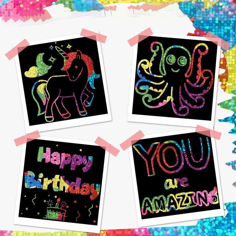 【100 pcs/1 Set】DIY Rainbow Magic Scratch Paper Art Set-3