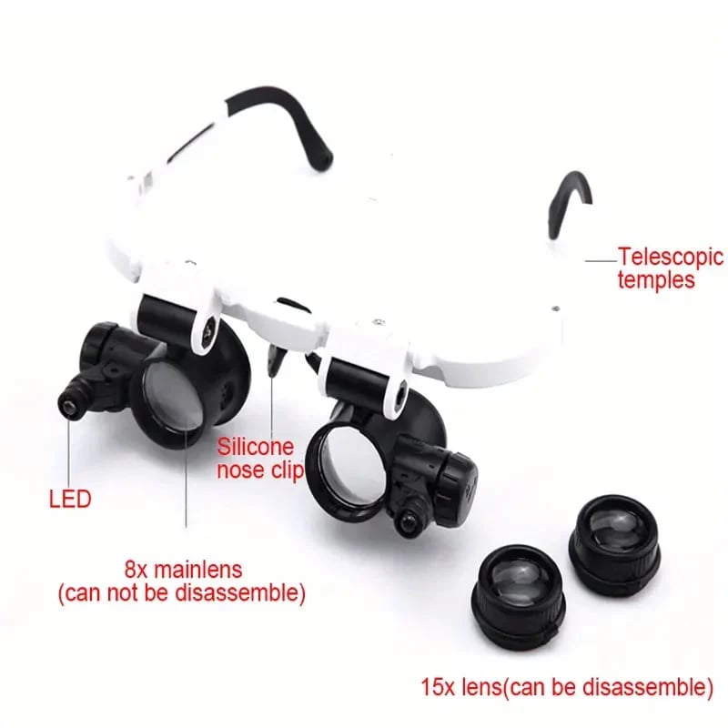 🎁👓8X 15x 23x Head Wearing Magnifying Glass with LED Light Headband-7