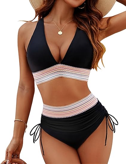 💃Vacation Sale 49% OFF💃High Waisted Tummy Control Color Block Bikini Sets-14