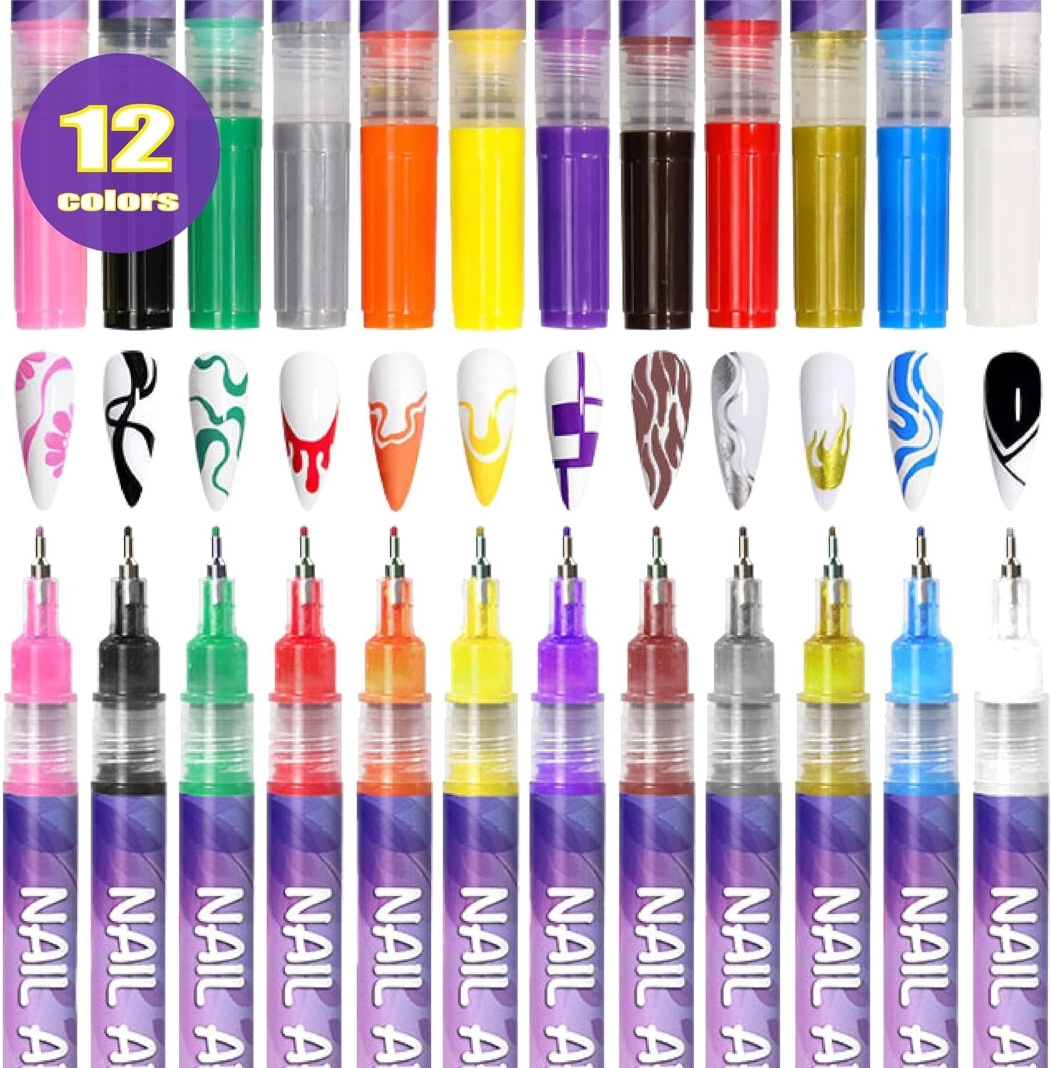 ⏳LAST WEEK SPECIAL PRICE: ￡9.99!!🎁12 Colors Nail Art Pens Set🎨💅-1
