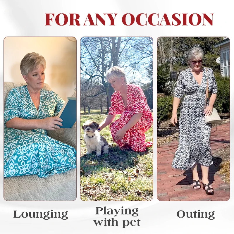 🌸Hot Sale - 49% OFF🔥Bohemian Casual Print V-neck Waist Wrap Long Dress-3