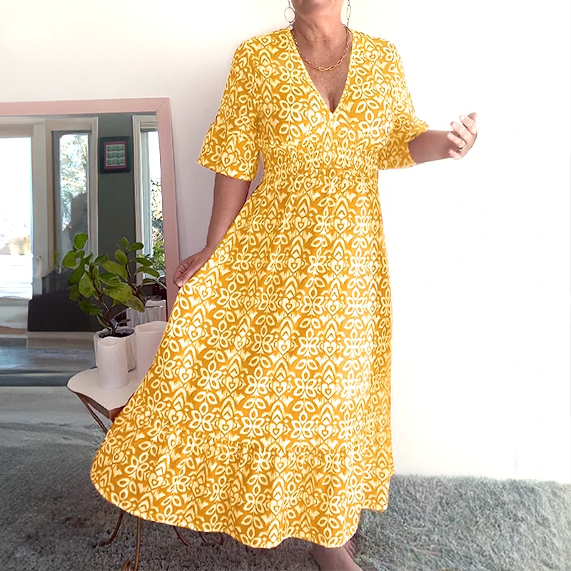 🌸Hot Sale - 49% OFF🔥Bohemian Casual Print V-neck Waist Wrap Long Dress-5