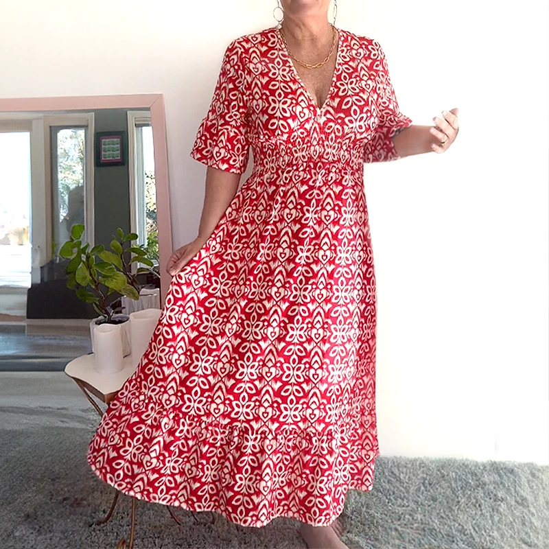 🌸Hot Sale - 49% OFF🌸Bohemian Casual Print V-neck Waist Wrap Long Dress-6