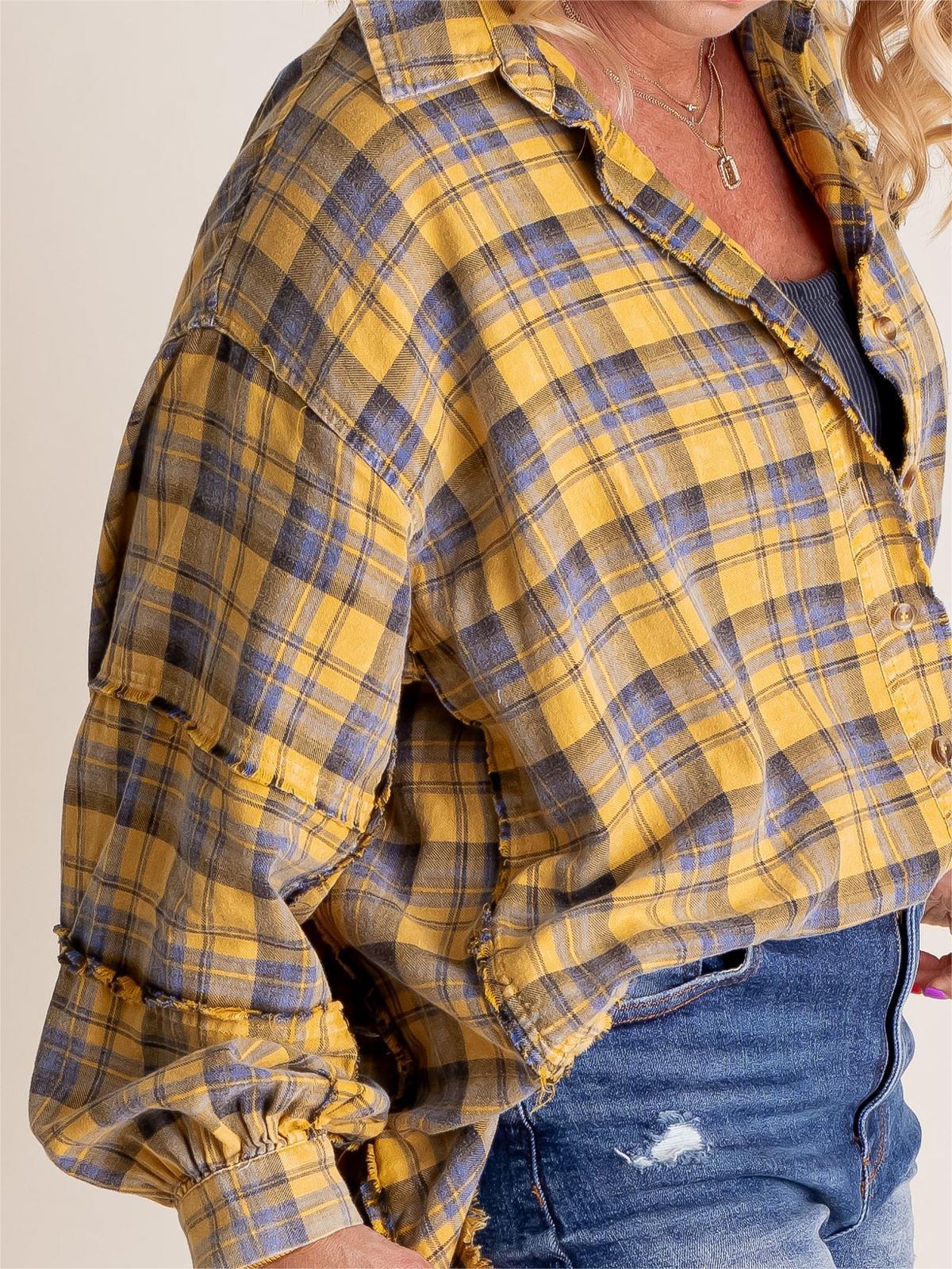 🏆Women's Mineral Washed Button Down Plaid Shirt-10