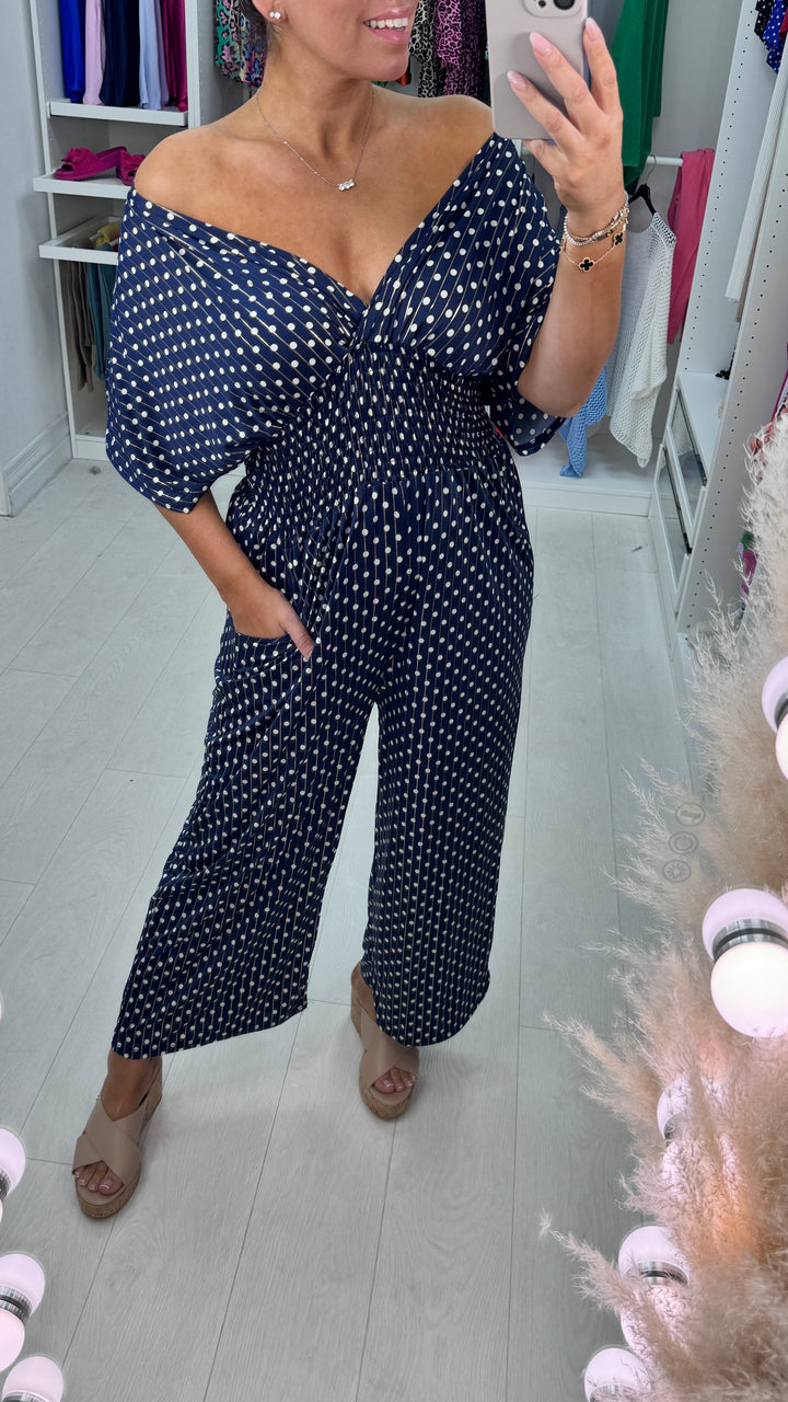 🔥HOT SALE  50% OFF💝Polka Dot Printed Elastic Waist Jumpsuit-5