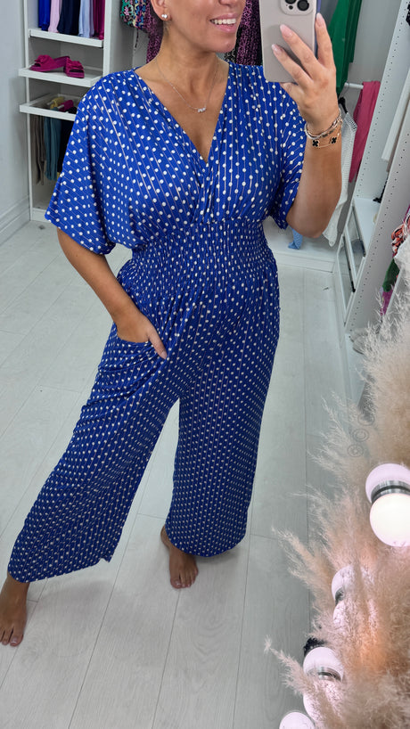 🔥HOT SALE  50% OFF💝Polka Dot Printed Elastic Waist Jumpsuit-3