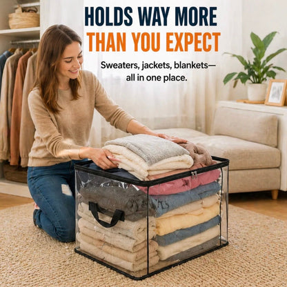 📢LETZTER TAG: 2 kaufen, 1 gratis!!💕HomeVault™🇩🇪 Transparente Aufbewahrungstasche – groß, staub- und feuchtigkeitsdicht, mit Griff✨Der ultimative All-in-One-Organizer für Kleidung, Spielzeug, Bücher, Kuscheltiere und einfach alles! 🧸📚👕🧦