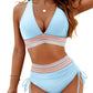 💃Vacation Sale 49% OFF💃High Waisted Tummy Control Color Block Bikini Sets-27