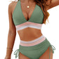 💃Vacation Sale 49% OFF💃High Waisted Tummy Control Color Block Bikini Sets-21