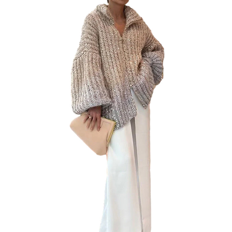 🔥🖤Black Friday Sale:50% OFF🔥Knitted Sweater Jacket With Monochromatic Sequins-8