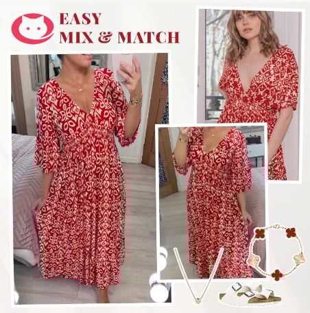 🌸Hot Sale - 49% OFF🌸Bohemian Casual Print V-neck Waist Wrap Long Dress