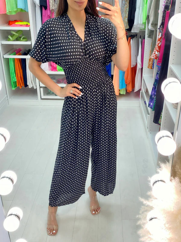 🔥HOT SALE  50% OFF💝Polka Dot Printed Elastic Waist Jumpsuit-1