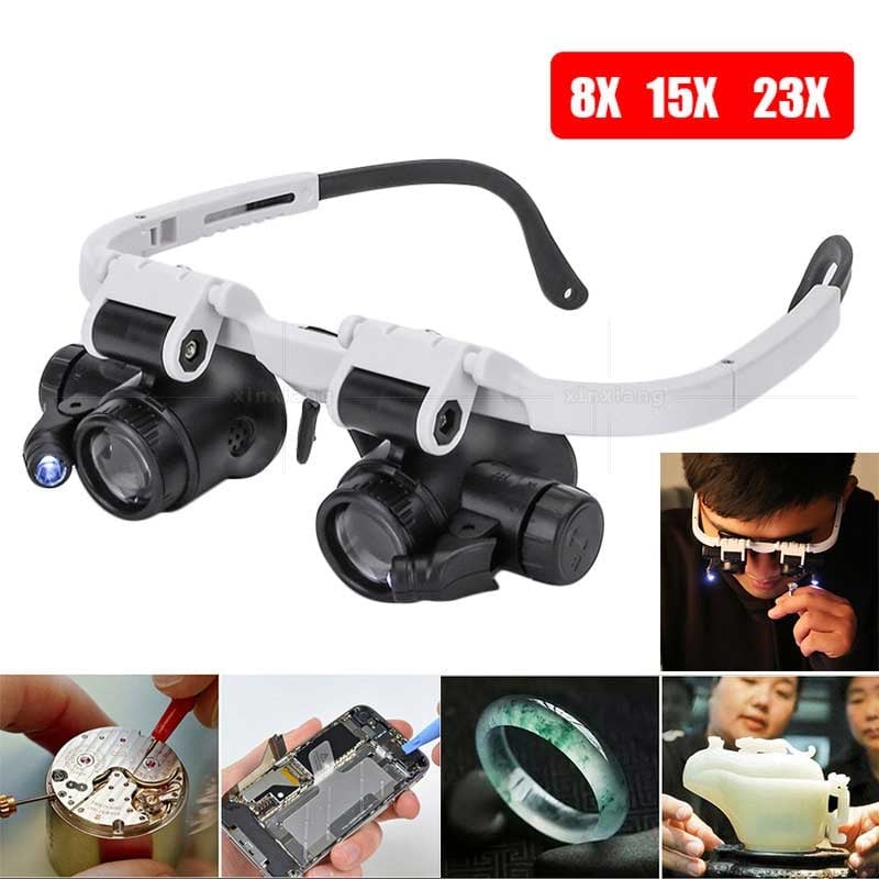🎁👓8X 15x 23x Head Wearing Magnifying Glass with LED Light Headband-1