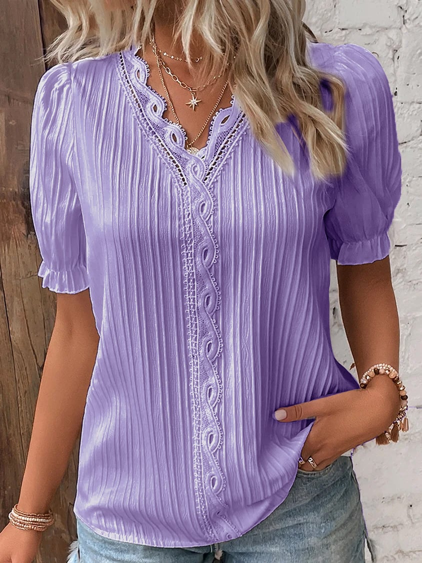 🔥HOT SALE 49% OFF🔥V Neck Plain Lace Elegant Shirt-4