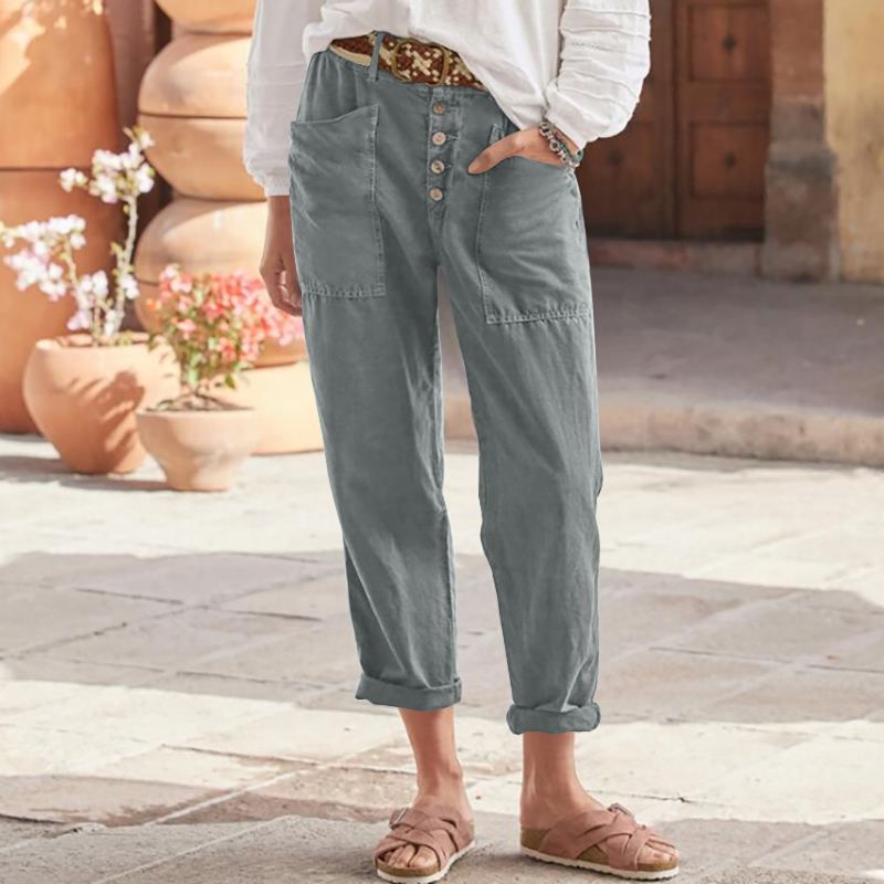 Linen Simple Button Fly Trousers【BUY 2 GET FREE SHIPPING】-5