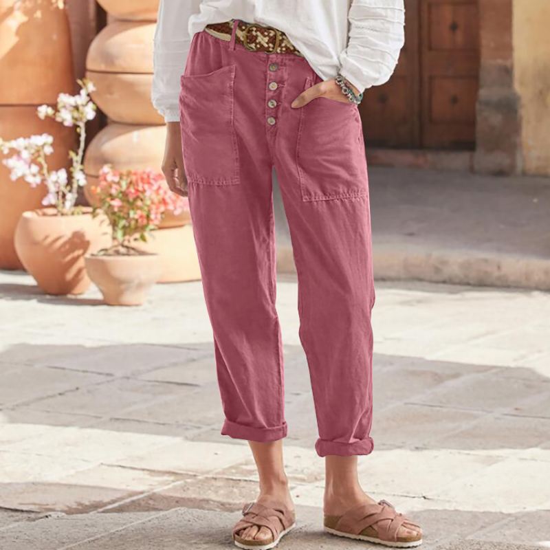 Linen Simple Button Fly Trousers【BUY 2 GET FREE SHIPPING】-4