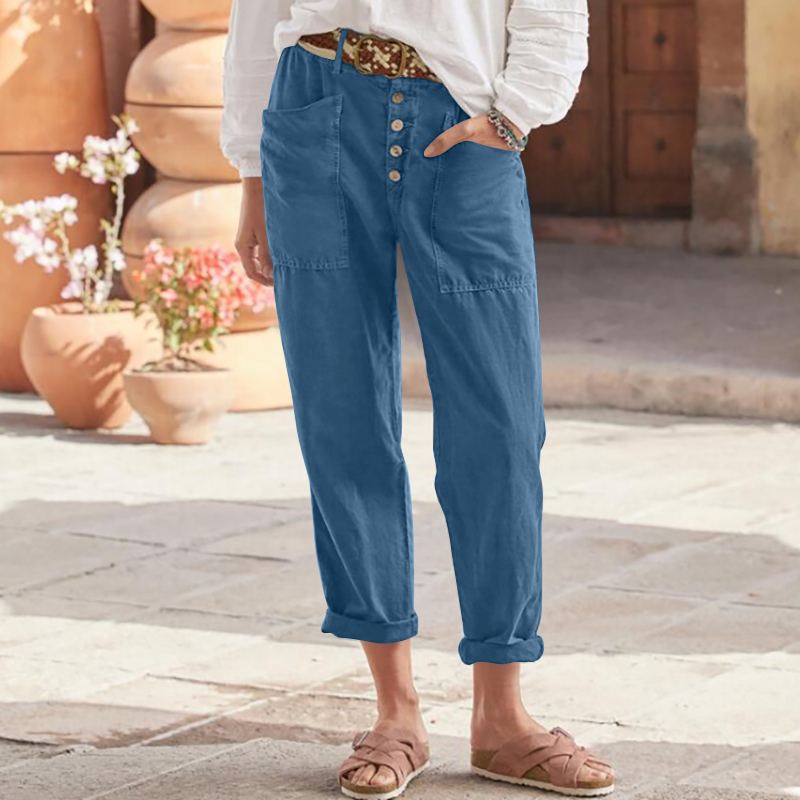 Linen Simple Button Fly Trousers【BUY 2 GET FREE SHIPPING】-6