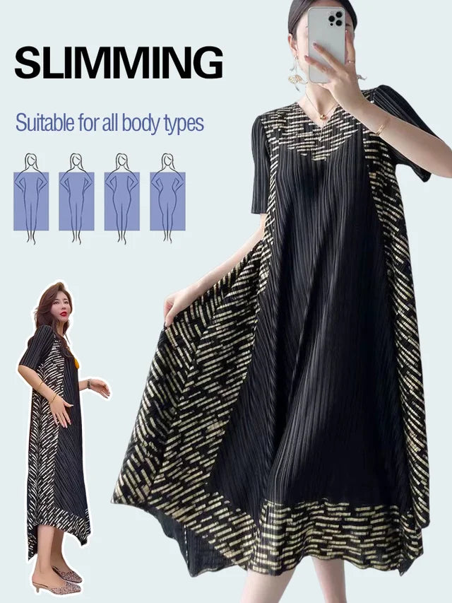 🎁Hot Sale 50% OFF⏳Miyake Vintage Print Pleated Dress🌸-1