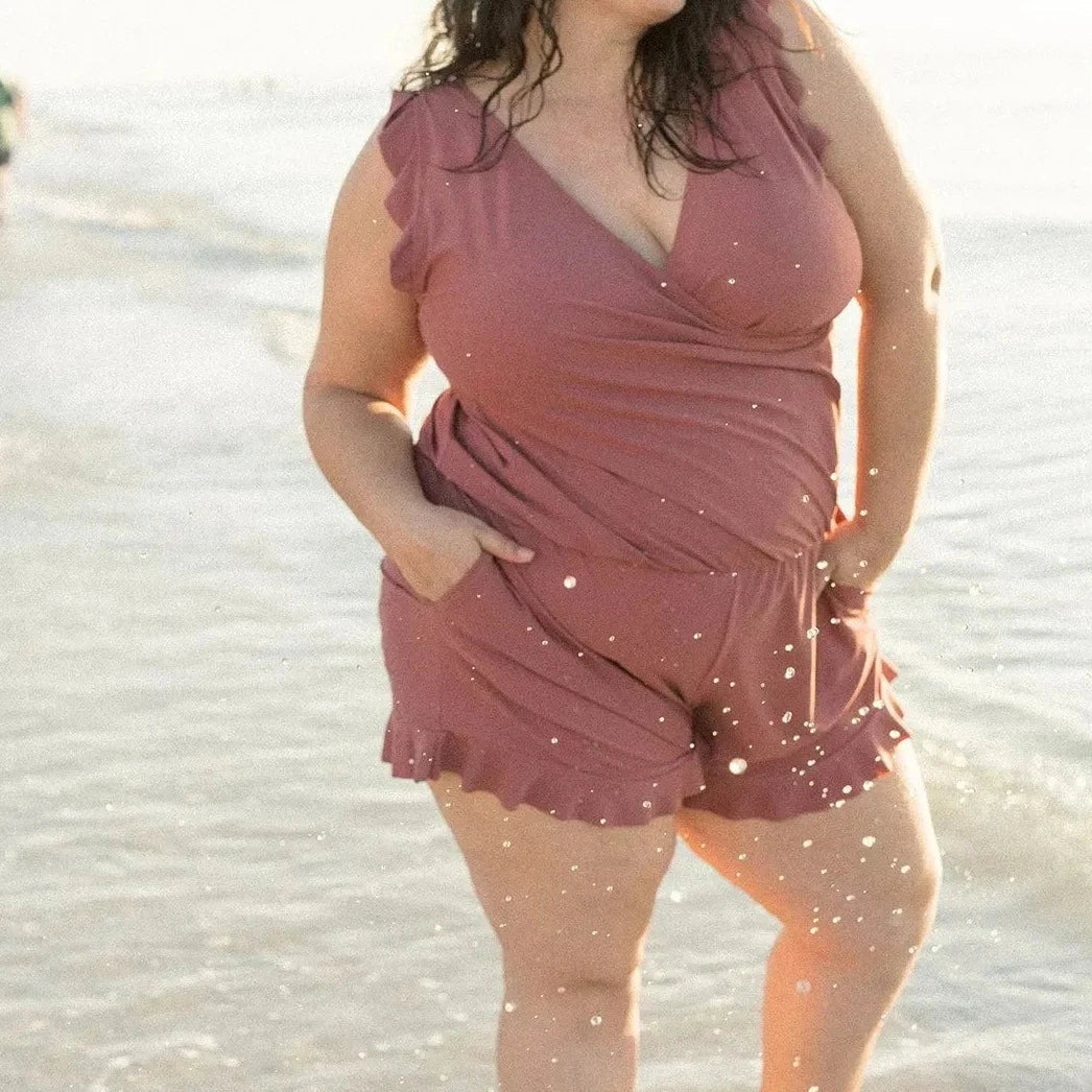 🎉Vacation Sale 49% OFF✨️Swim Romper Built-in Bra & Shorts with Pockets-5