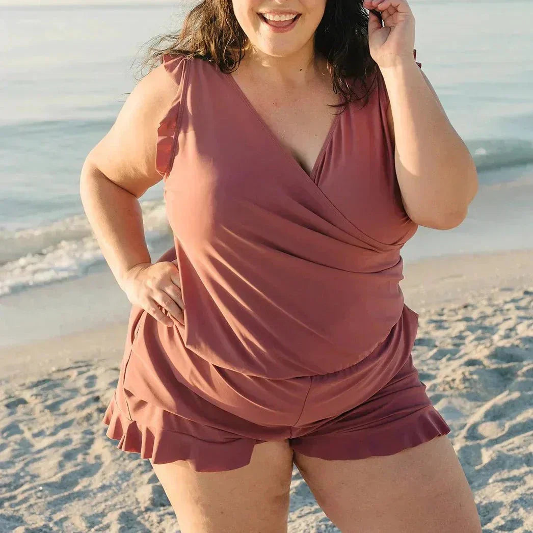 🎉Vacation Sale 49% OFF✨️Swim Romper Built-in Bra & Shorts with Pockets-6