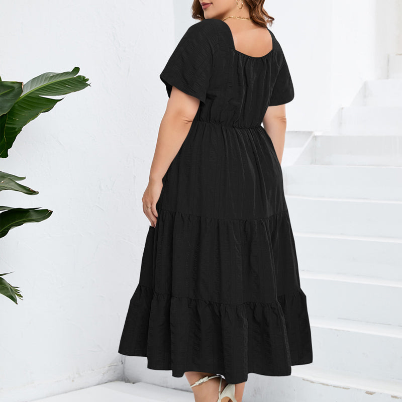 Women's Drawstring Pocket Ruffle Tiered Dress-4