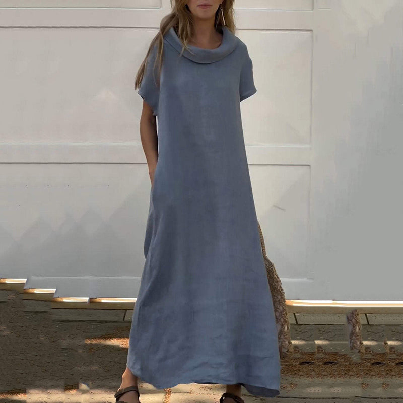 💃Women’s Cowl Neck Cotton and Linen Casual Dress-6