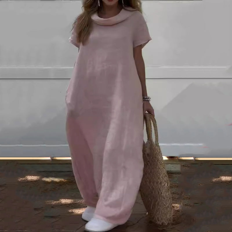 💃Women’s Cowl Neck Cotton and Linen Casual Dress-9