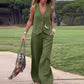 💕Solid Color Button Down Vest and Wide Leg Pants 2 Piece Set for Women-2