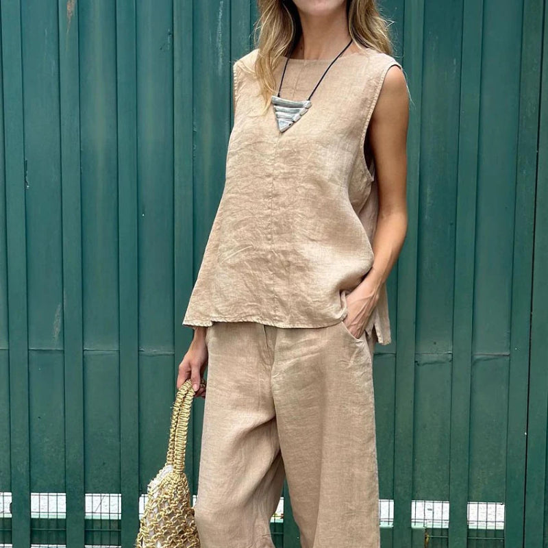 💕Women's 2 Piece Outfits Loose Fit Sleeveless Top & Long Pants-6