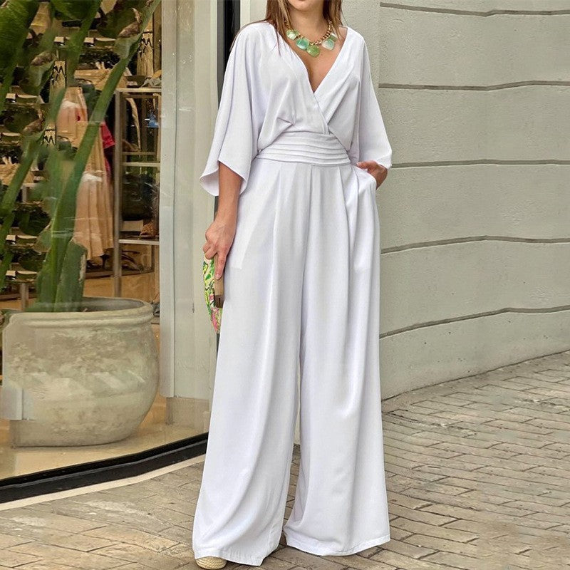 💞SUMMER BIG SALE 49% OFF💞Women's Elegant V-Neck Wide Leg Jumpsuit💫-1