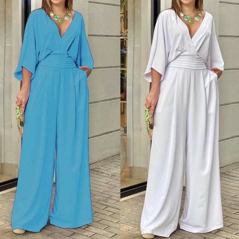 💞SUMMER BIG SALE 49% OFF💞Women's Elegant V-Neck Wide Leg Jumpsuit💫-4