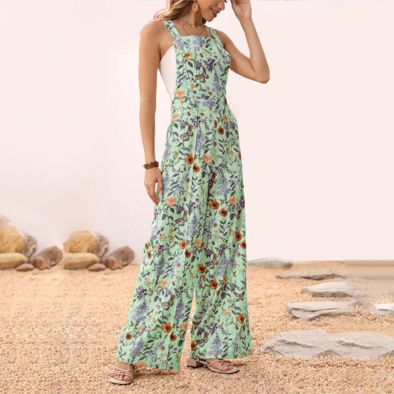 Casual Floral Loose Wide Leg Jumpsuits-1