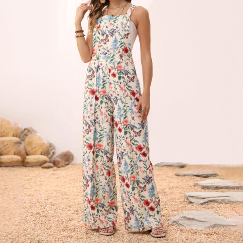 Casual Floral Loose Wide Leg Jumpsuits-3