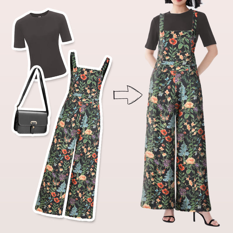 Casual Floral Loose Wide Leg Jumpsuits-5