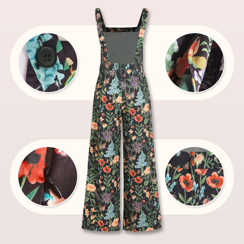 Casual Floral Loose Wide Leg Jumpsuits-6